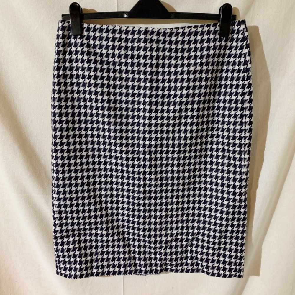 Talbots // navy, white houndstooth tweed pencil skirt size 12